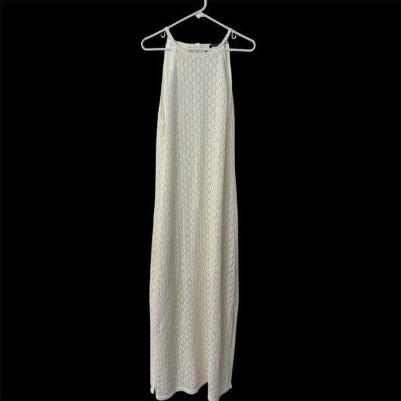 Boston Proper Ivory Crochet Knit Maxi Dress Size L - Picture 1 of 15
